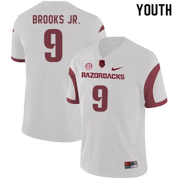 Youth #9 Greg Brooks Jr. Arkansas Razorbacks College Football Jerseys Sale-White